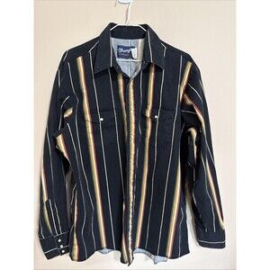 Wrangler XL Shirt Pearl Snap Black Yellow Striped Western Cowboy Button